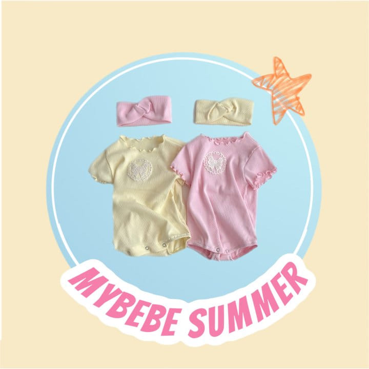My Bebe - Korean Baby Fashion - #babyboutique - Lace Rib Body Suit With Hair Band