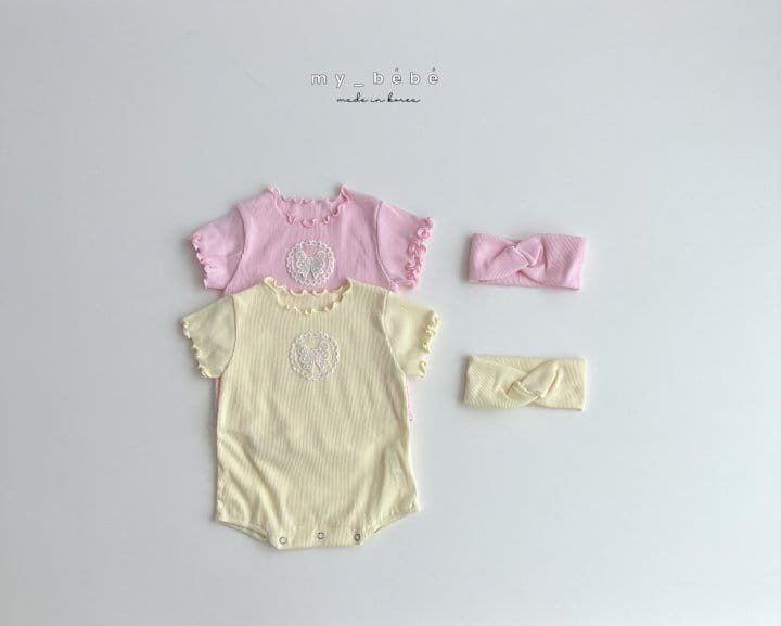 My Bebe - Korean Baby Fashion - #babyboutique - Lace Rib Body Suit With Hair Band - 2