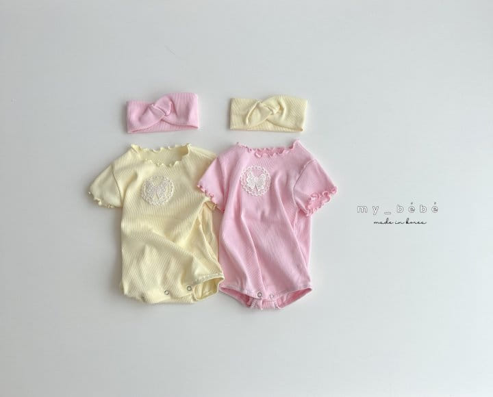 My Bebe - Korean Baby Fashion - #babyboutiqueclothing - Lace Rib Body Suit With Hair Band - 3