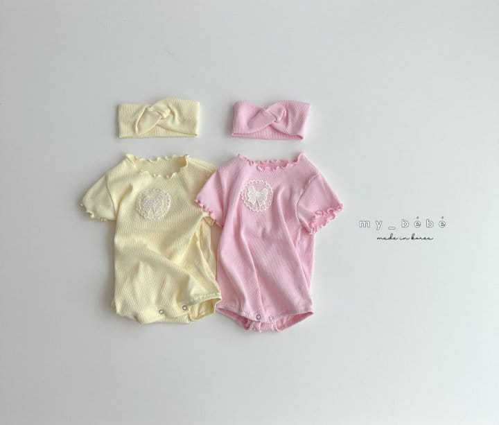 My Bebe - Korean Baby Fashion - #babyboutiqueclothing - Lace Rib Body Suit With Hair Band - 4
