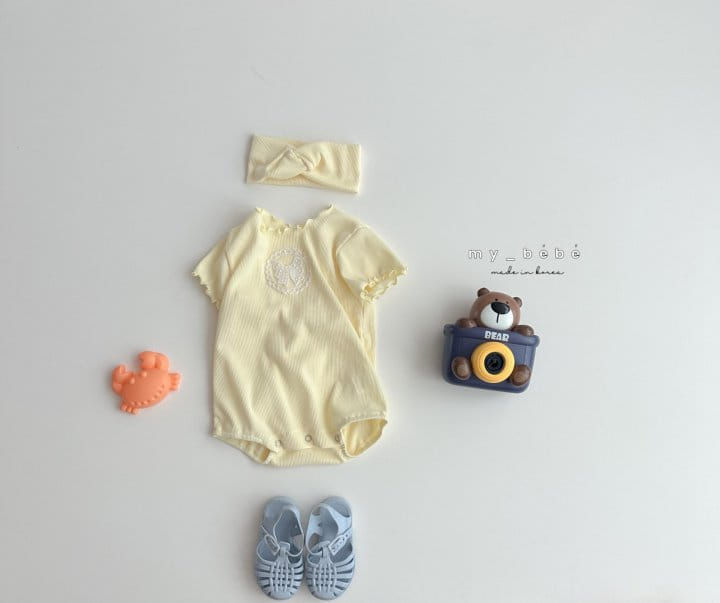 My Bebe - Korean Baby Fashion - #babyfever - Lace Rib Body Suit With Hair Band - 6