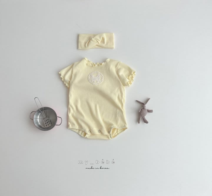 My Bebe - Korean Baby Fashion - #babygirlfashion - Lace Rib Body Suit With Hair Band - 7