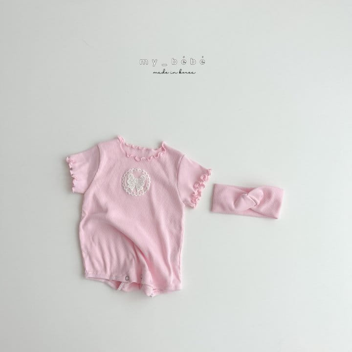 My Bebe - Korean Baby Fashion - #babylifestyle - Lace Rib Body Suit With Hair Band - 8