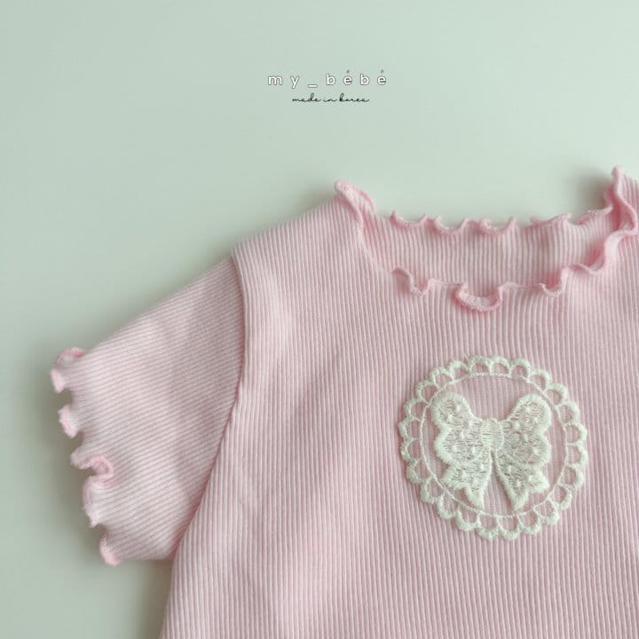 My Bebe - Korean Baby Fashion - #babyoninstagram - Lace Rib Body Suit With Hair Band - 9