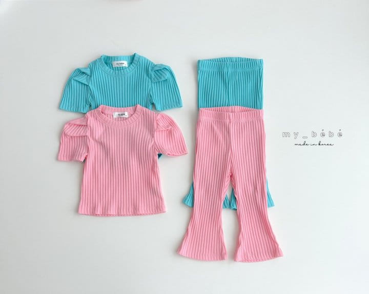My Bebe - Korean Children Fashion - #littlefashionista - Rib Boots Cut Top Bottom Set - 2