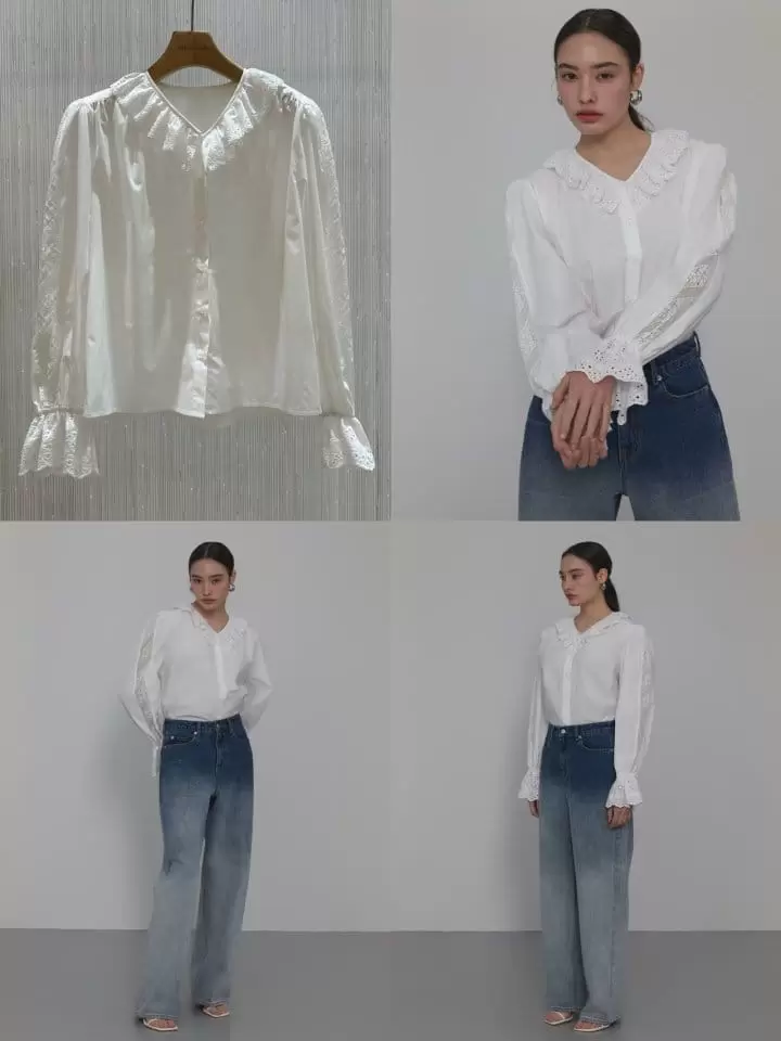 Neroli36 - Korean Women Fashion - #womensfashion - Punching Lace Blouse - 3