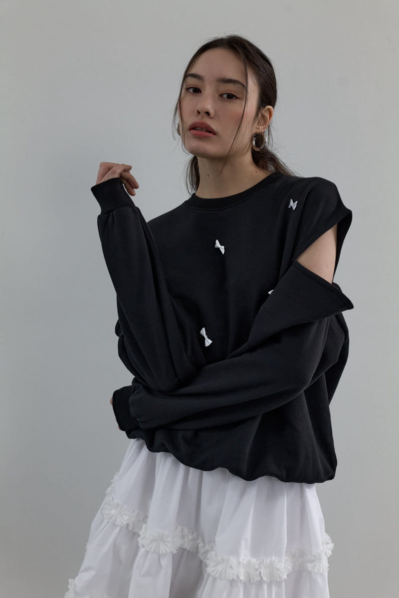 Neroli36 - Korean Women Fashion - #momslook - H Ribbon Sweatshirt - 4