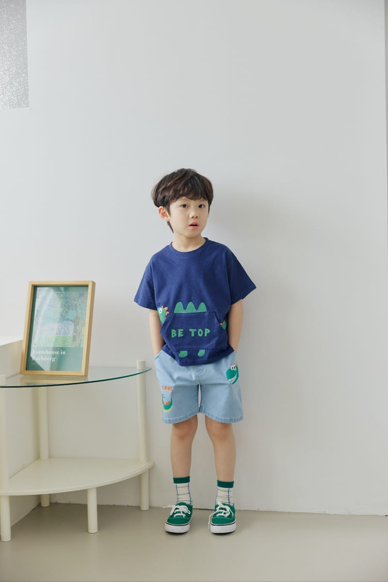 Orange Mom - Korean Children Fashion - #kidsshorts - Dinosaur Pocket Tee - 2