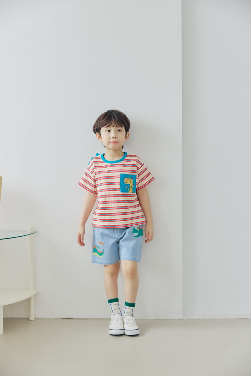 Orange Mom - Korean Children Fashion - #kidsstore - Dinosaur Span Denim Pants