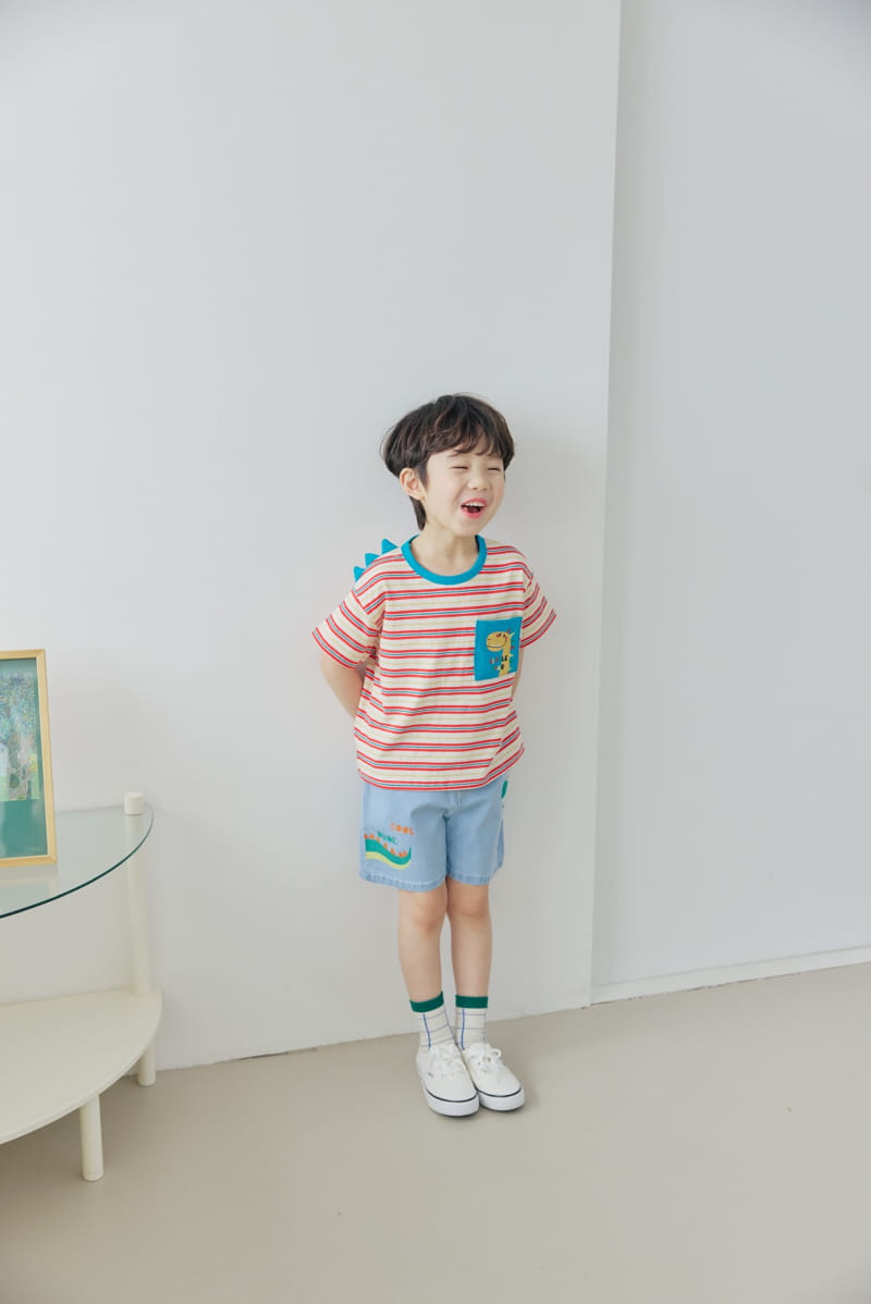 Orange Mom - Korean Children Fashion - #kidzfashiontrend - Dinosaur Span Denim Pants - 2