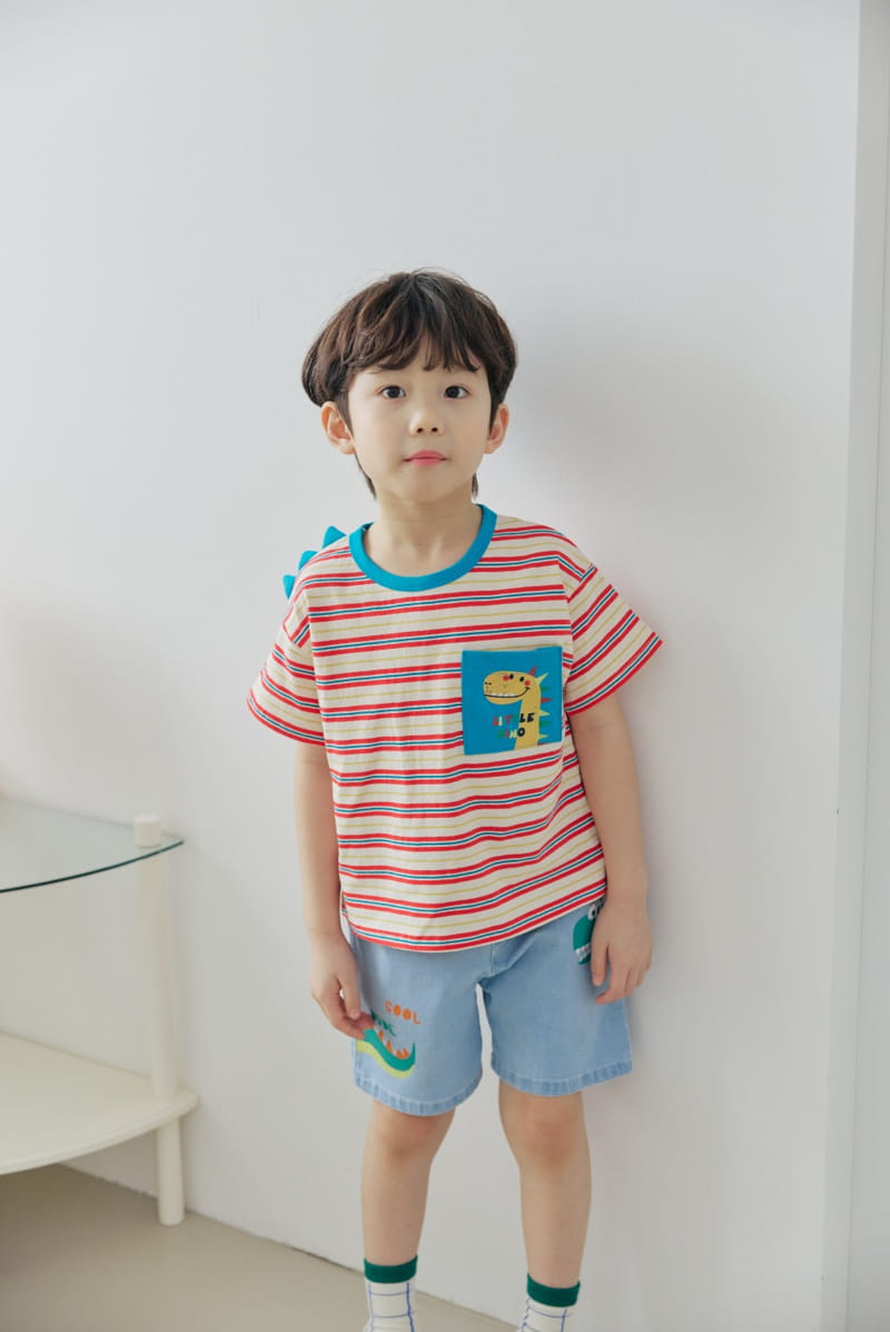 Orange Mom - Korean Children Fashion - #magicofchildhood - Dinosaur Span Denim Pants - 5