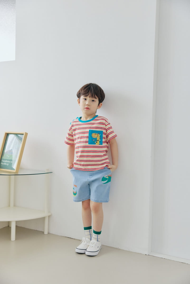 Orange Mom - Korean Children Fashion - #minifashionista - Dinosaur Span Denim Pants - 6