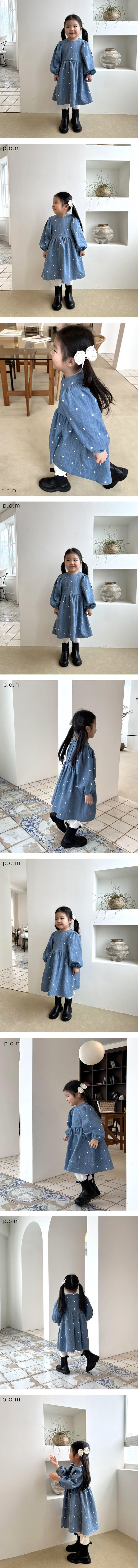 P.o.m - Korean Children Fashion - #stylishchildhood - Denim Embroidery One-Piece - 2