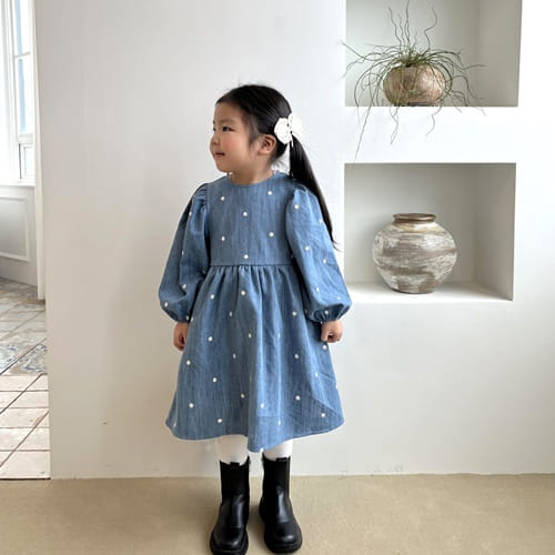 P.o.m - Korean Children Fashion - #toddlerclothing - Denim Embroidery One-Piece
