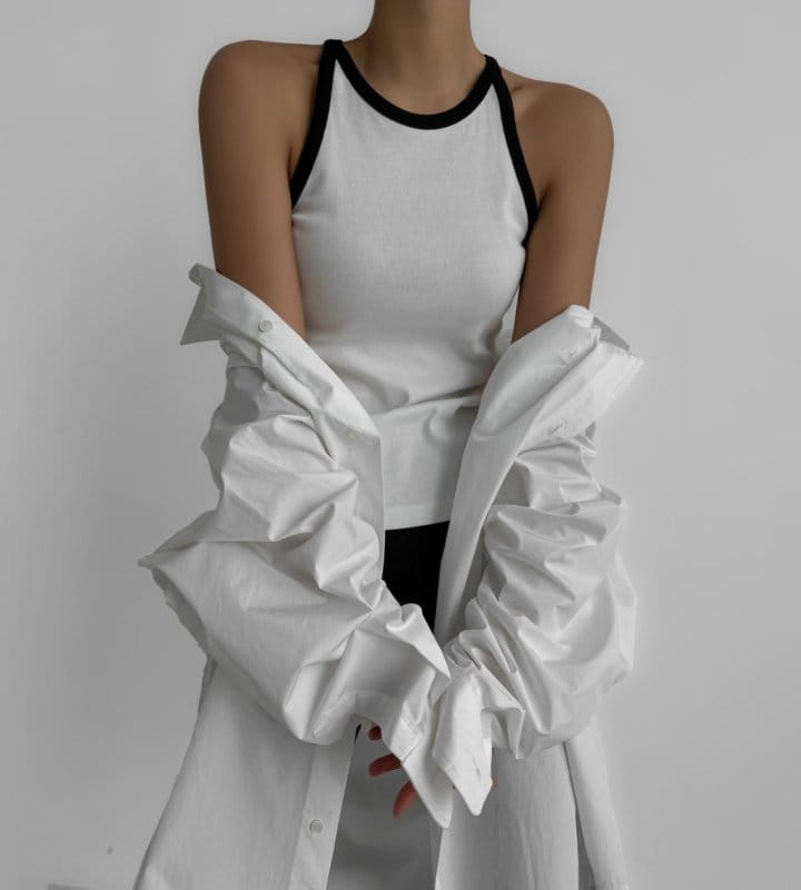 Paper Moon - Korean Women Fashion - #momslook - BI Color Halter Neck Sleeveless Tank Top 