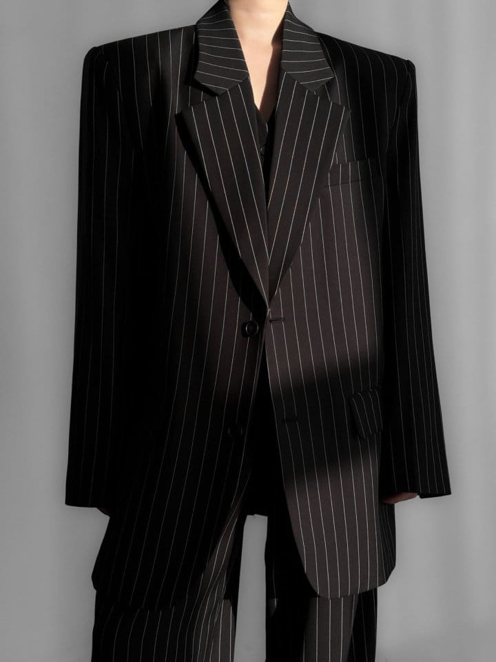 Paper Moon - Korean Women Fashion - #momslook - Wide Pin Stripe Set Up Suit Single Blazer 