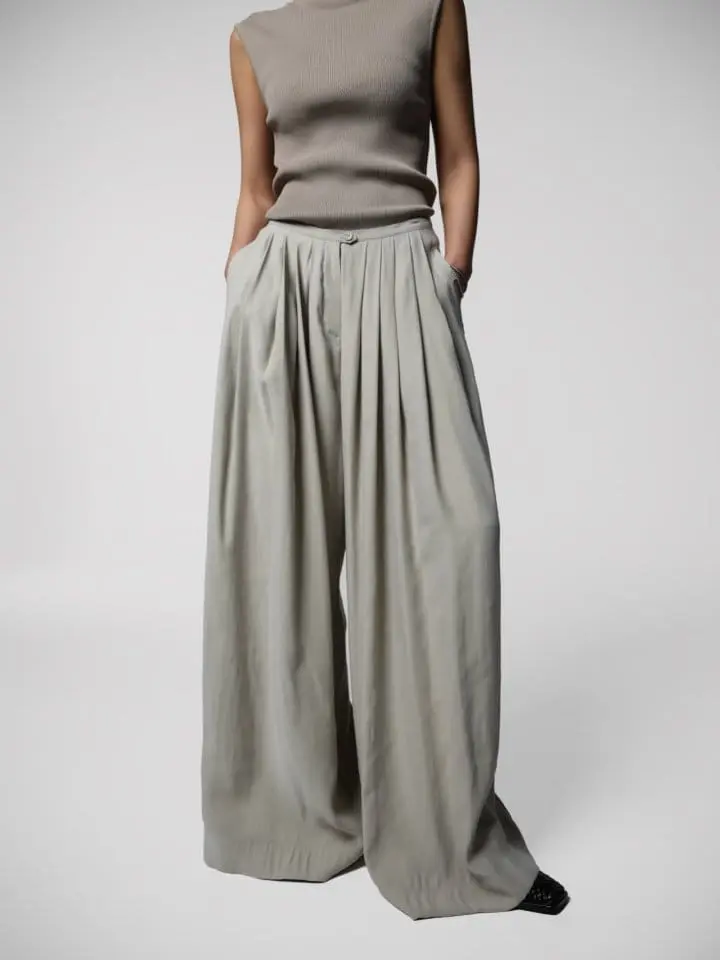 Paper Moon - Korean Women Fashion - #momslook - Bamboo Pleated Pin Tuck Wide Trousers - 2