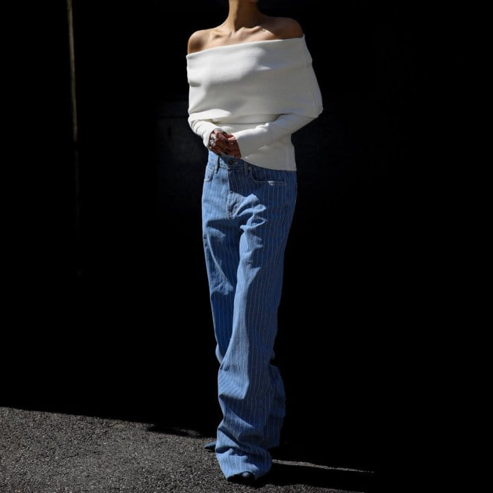 Paper Moon - Korean Women Fashion - #momslook - Off Shoulder Long Sleeved Knit Top