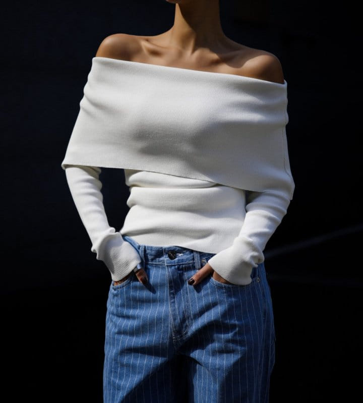 Paper Moon - Korean Women Fashion - #momslook - Off Shoulder Long Sleeved Knit Top - 3