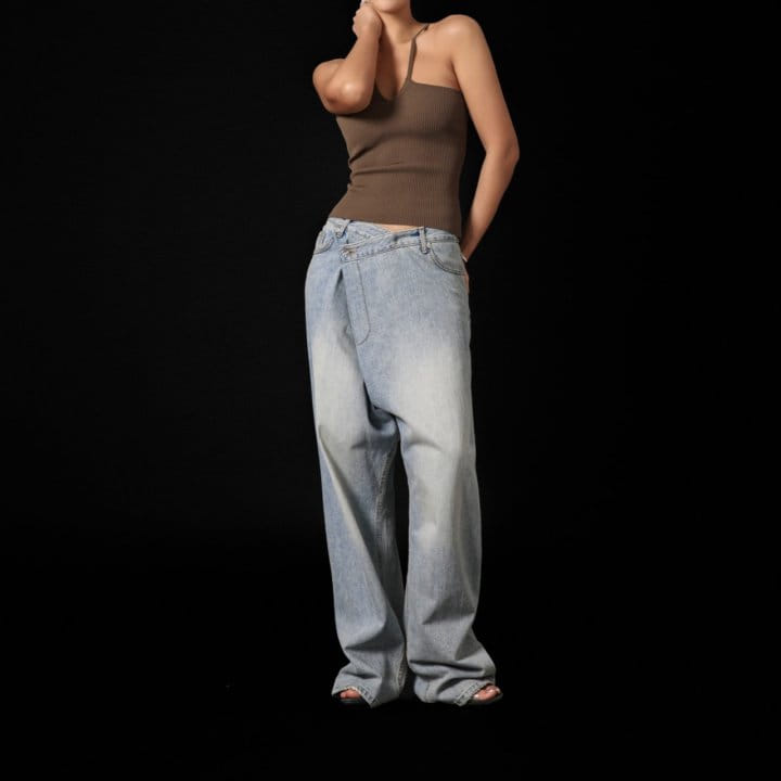 Paper Moon - Korean Women Fashion - #momslook - Wrap Detail Wide Denim Jeans