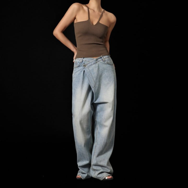 Paper Moon - Korean Women Fashion - #momslook - Wrap Detail Wide Denim Jeans - 3