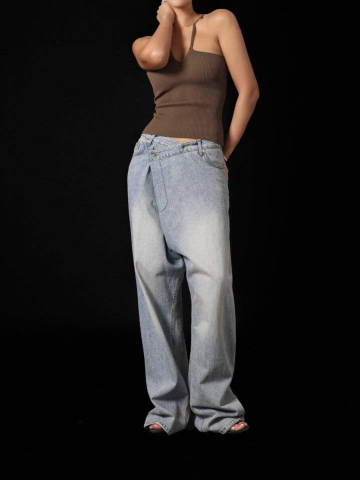 Paper Moon - Korean Women Fashion - #momslook - Wrap Detail Wide Denim Jeans - 5