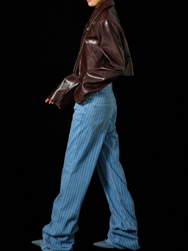 Paper Moon - Korean Women Fashion - #momslook - Low Rise Striped Pattern Loose Fit Blue Denim pants - 3