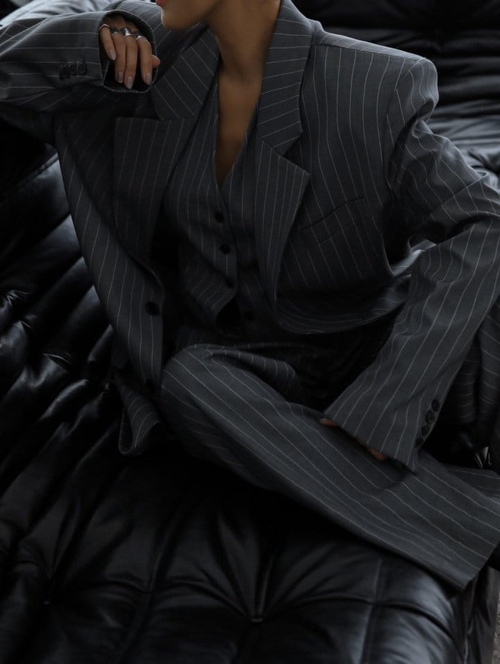 Paper Moon - Korean Women Fashion - #momslook - Wide Pin Stripe Set Up Suit Single Blazer - 3
