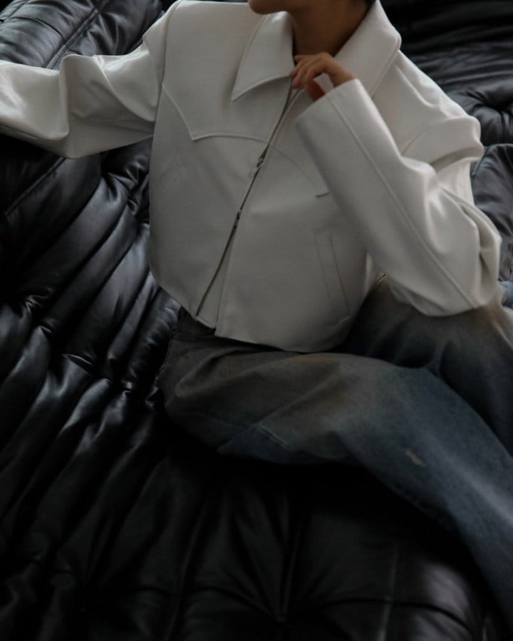 Paper Moon - Korean Women Fashion - #momslook - Western Zipped Up Vegan Leather Cropped Jacket - 11