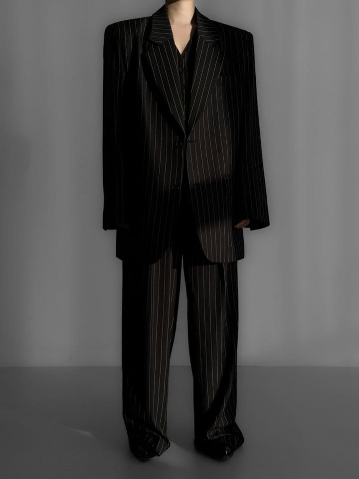 Paper Moon - Korean Women Fashion - #pursuepretty - Wide Pin Stripe Set Up Suit Single Blazer  - 5