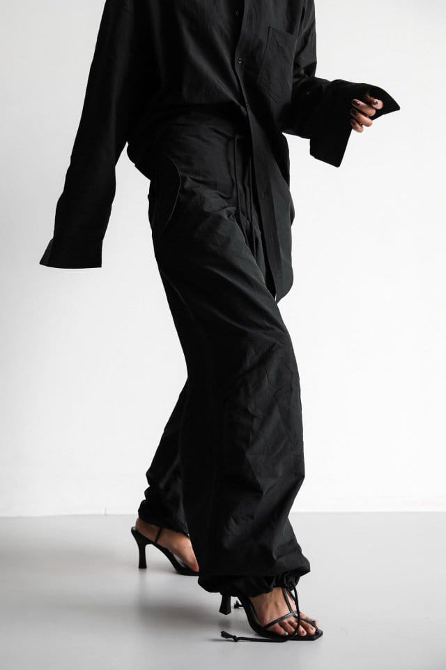 Paper Moon - Korean Women Fashion - #pursuepretty - Wrinkle C Fabric Oversized Drawstring Trousers