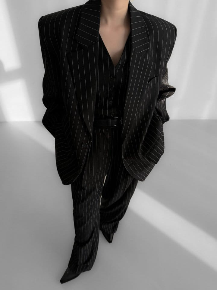 Paper Moon - Korean Women Fashion - #restrostyle - Wide Pin Stripe Set Up Suit Single Blazer  - 6