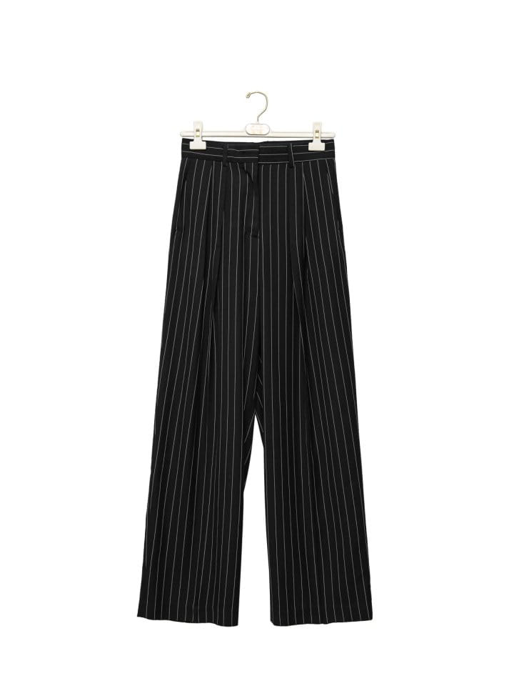 Paper Moon - Korean Women Fashion - #romanticstyle - Wide Pin Stripe Set Up Suit Pleated Trousers  - 4