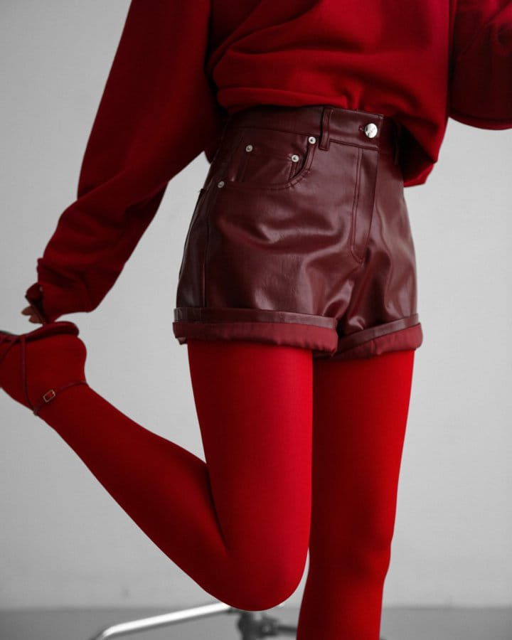Paper Moon - Korean Women Fashion - #thatsdarling - Denim Detail Vegan Leather Short Pants  - 2