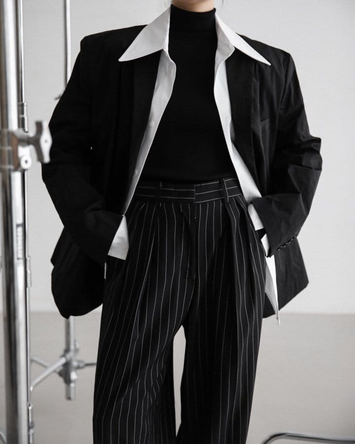 Paper Moon - Korean Women Fashion - #vintageinspired - Oversized Back Side Slit Nylon Twill Blazer 