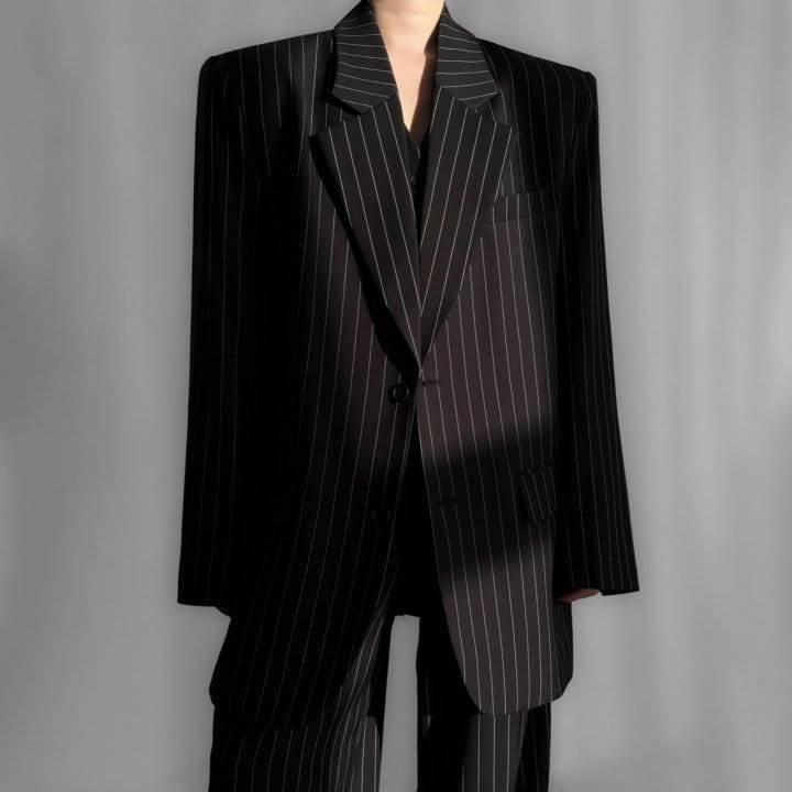 Paper Moon - Korean Women Fashion - #vintageinspired - Wide Pin Stripe Set Up Suit Single Blazer  - 3