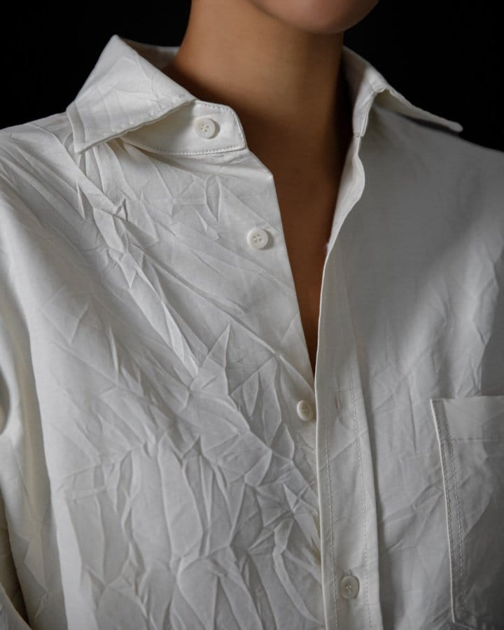 Paper Moon - Korean Women Fashion - #vintageinspired - Wrinkle C Fabric Oversized Button Down Shirt - 5
