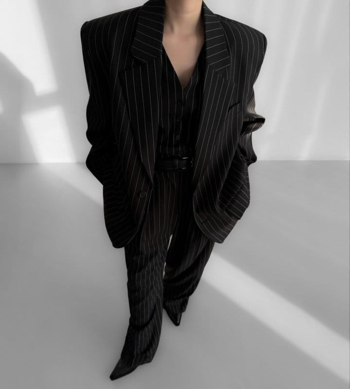 Paper Moon - Korean Women Fashion - #vintageinspired - Wide Pin Stripe Set Up Suit Single Blazer  - 4