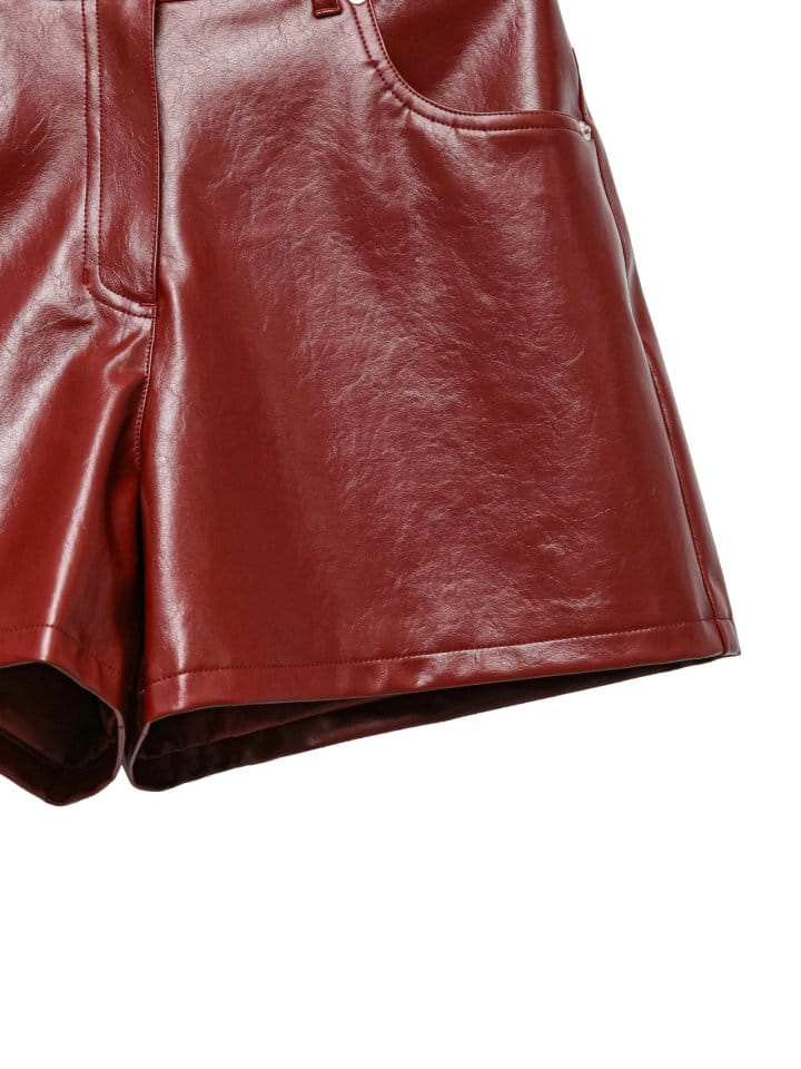Paper Moon - Korean Women Fashion - #womensfashion - Denim Detail Vegan Leather Short Pants  - 9