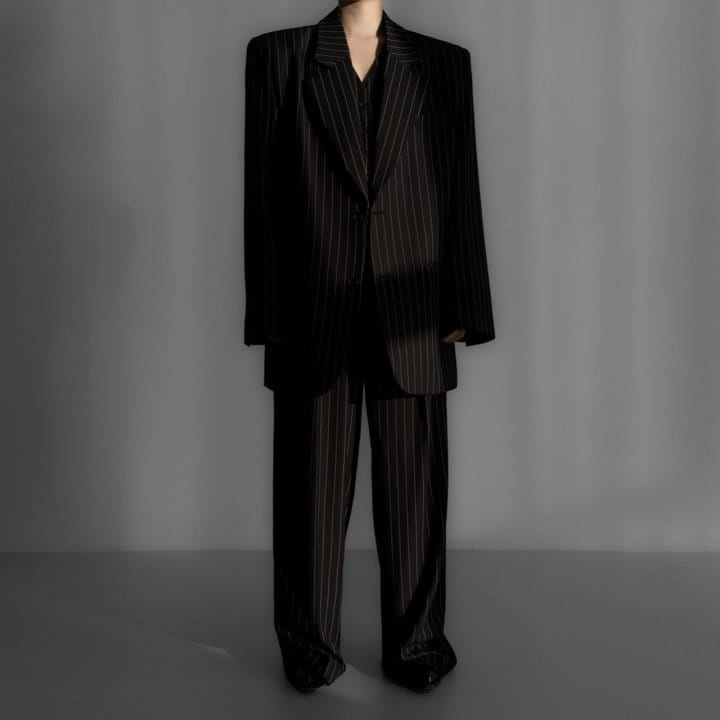 Paper Moon - Korean Women Fashion - #womensfashion - Wide Pin Stripe Set Up Suit Single Blazer  - 2