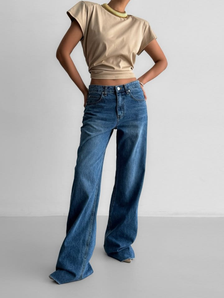 Paper Moon - Korean Women Fashion - #womensfashion - Classic Raw Cut Wide Fit Mid Blue Jeans