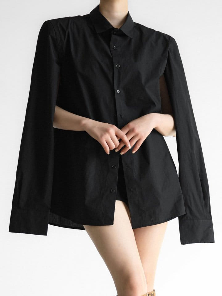 Paper Moon - Korean Women Fashion - #womensfashion - Classic Padded Shoulder Cut Out Detail Button Down Shirt - 5
