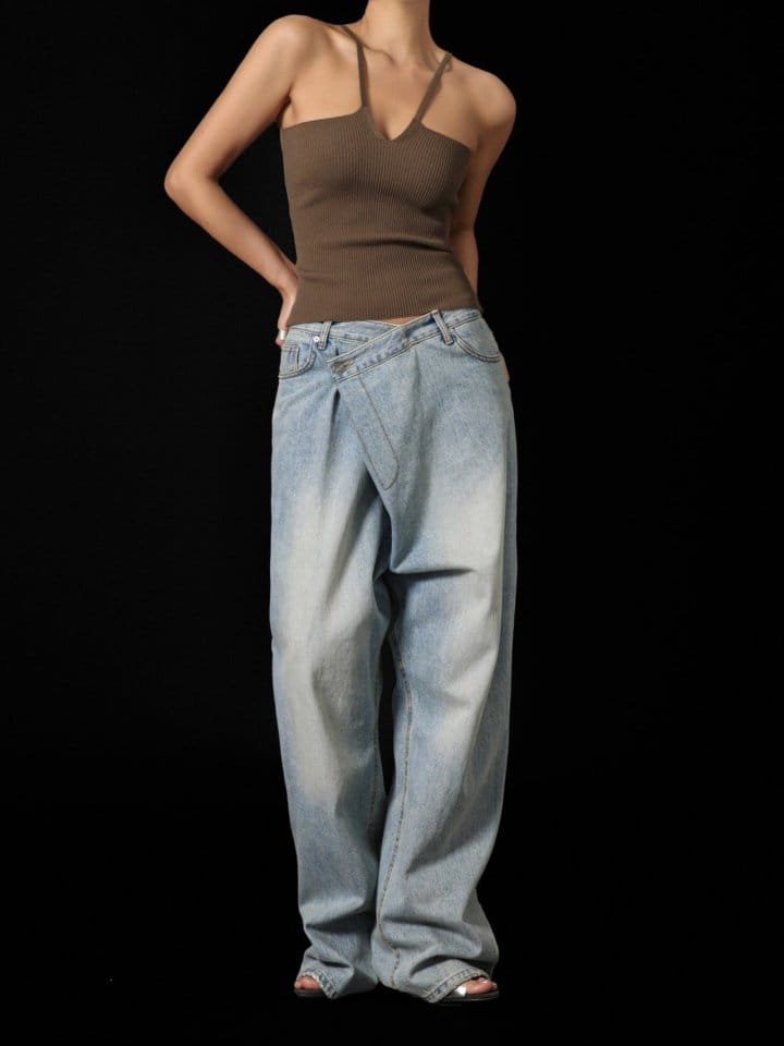 Paper Moon - Korean Women Fashion - #womensfashion - Wrap Detail Wide Denim Jeans - 10
