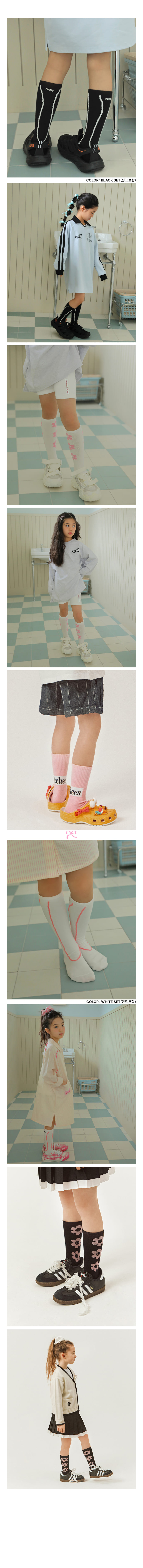 Peach-Cream - Korean Children Fashion - #kidzfashiontrend - Line Flower Socks Set - 2