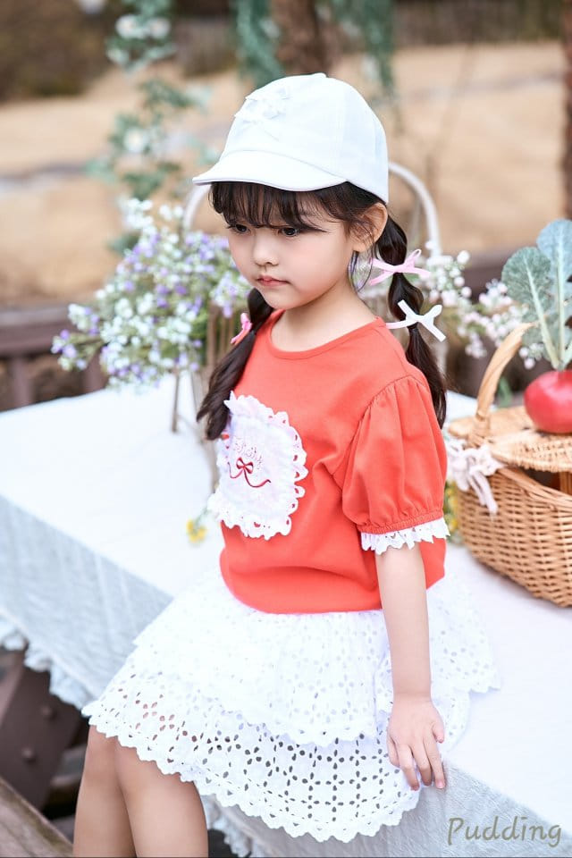 Pudding - Korean Children Fashion - #littlefashionista - Embroidery Tee - 5