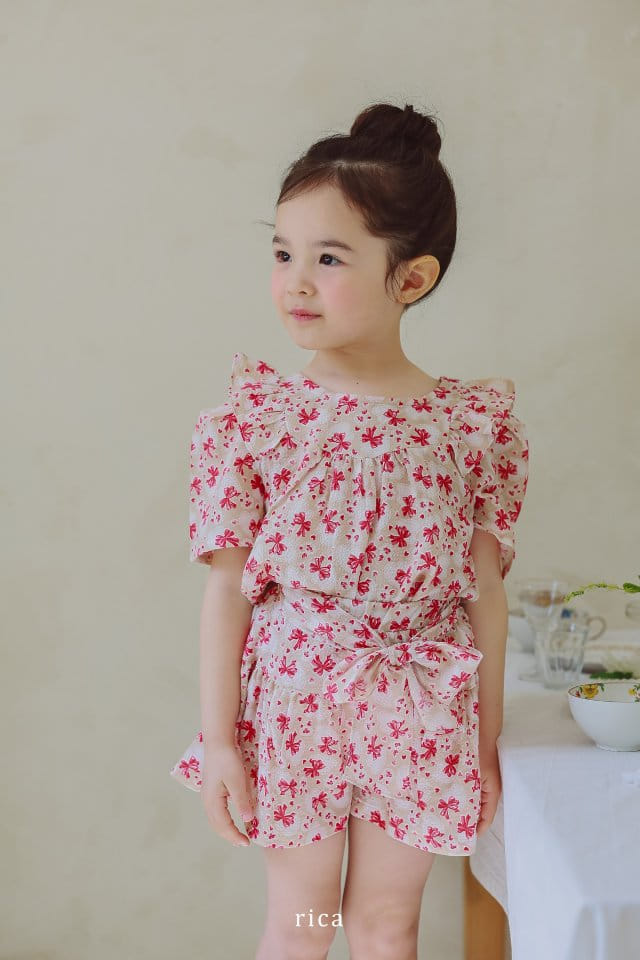 Rica - Korean Children Fashion - #Kfashion4kids - Heart Ribbon Top Bottom Set - 7