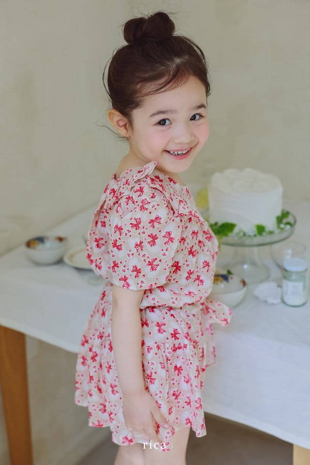Rica - Korean Children Fashion - #fashionkids - Heart Ribbon Top Bottom Set - 3