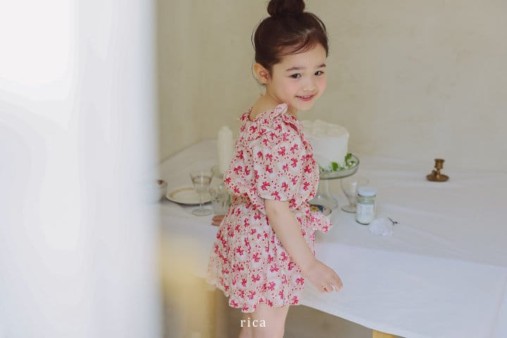 Rica - Korean Children Fashion - #fashionkids - Heart Ribbon Top Bottom Set - 4