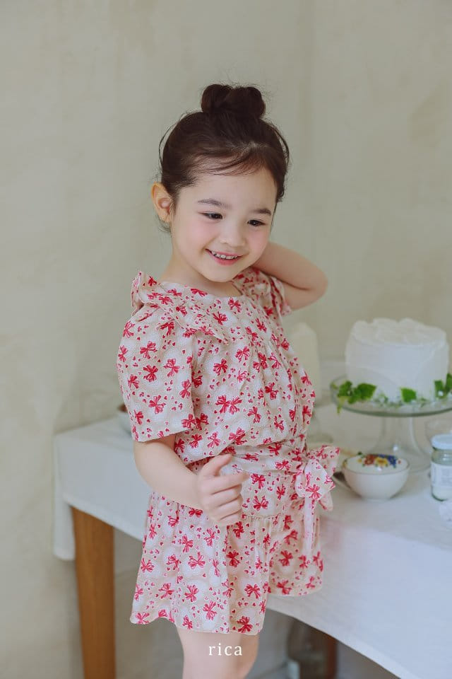 Rica - Korean Children Fashion - #littlefashionista - Heart Ribbon Top Bottom Set - 8