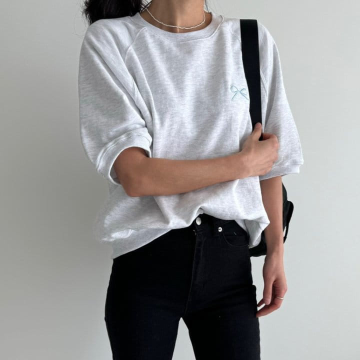 Ripple - Korean Women Fashion - #momslook - Ribbon Embroidery Sweatshirt